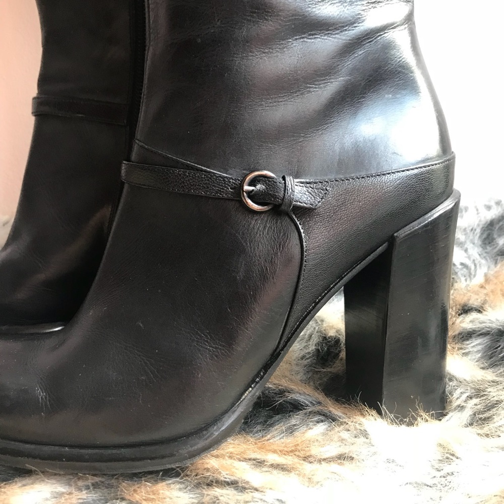 Black Leather Via Spiga Knee Boots Stack Heel 8N